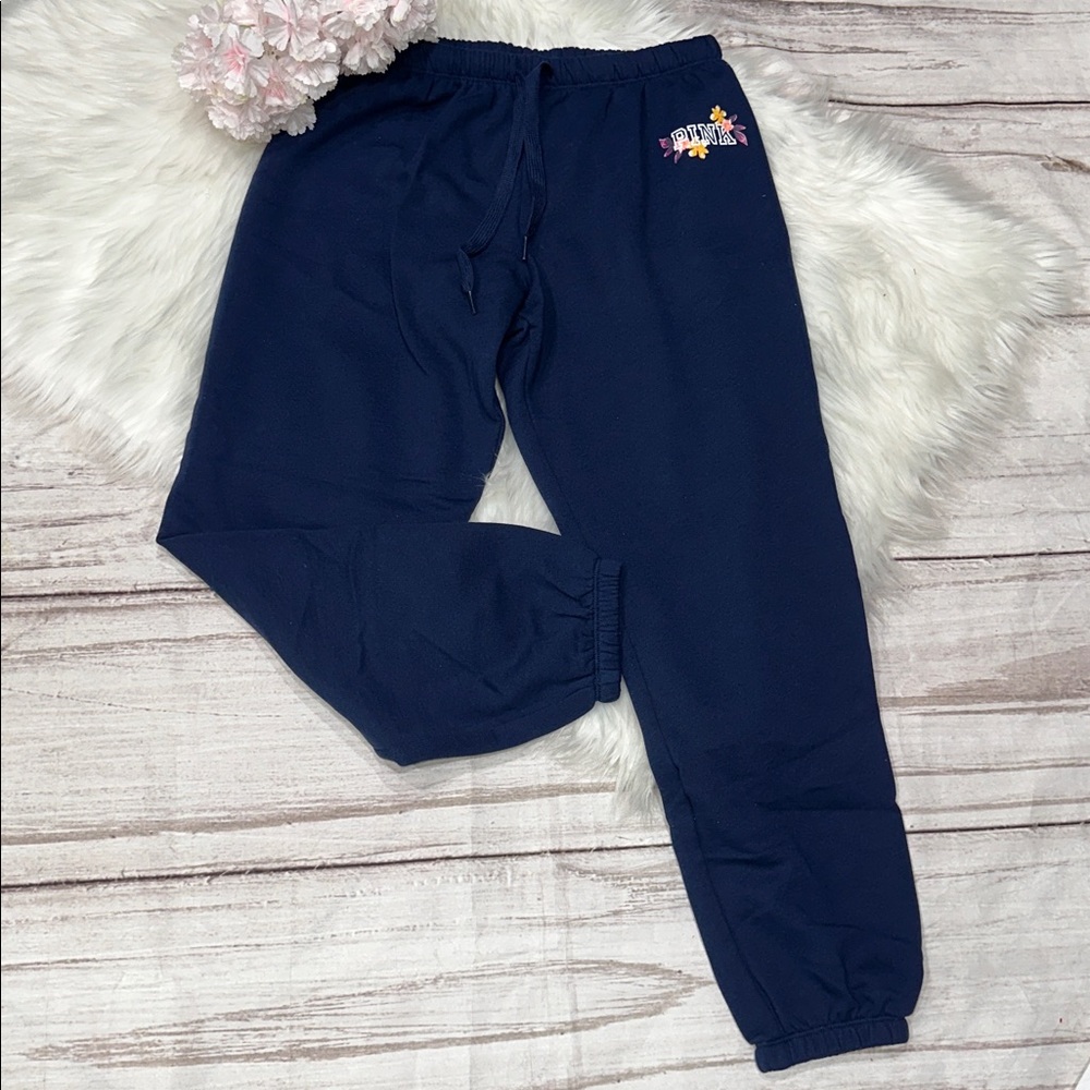 Pink Victoria’s Secret Joggers with Floral Pink Logo Size Medium